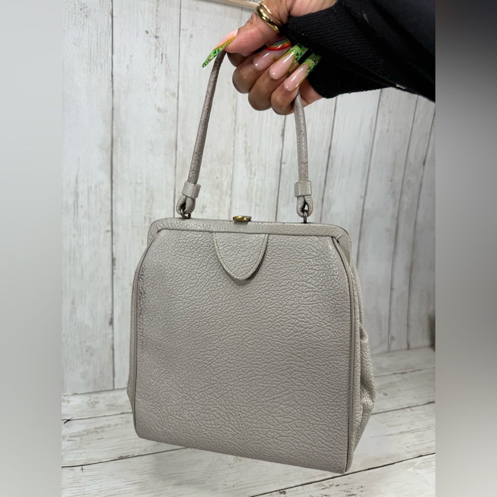 Vintage 1960 Pebble leather gray square handbag formal, elegant, purse,